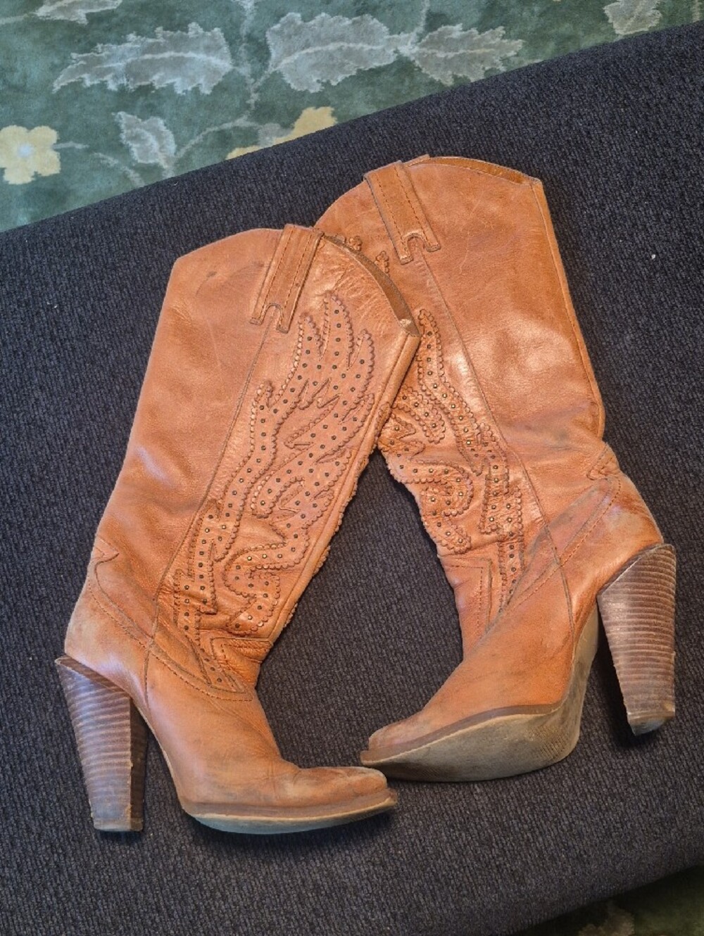 Jessica Simpson Cognac Leather Western Knee-High Boots - Picture 3 of 16
